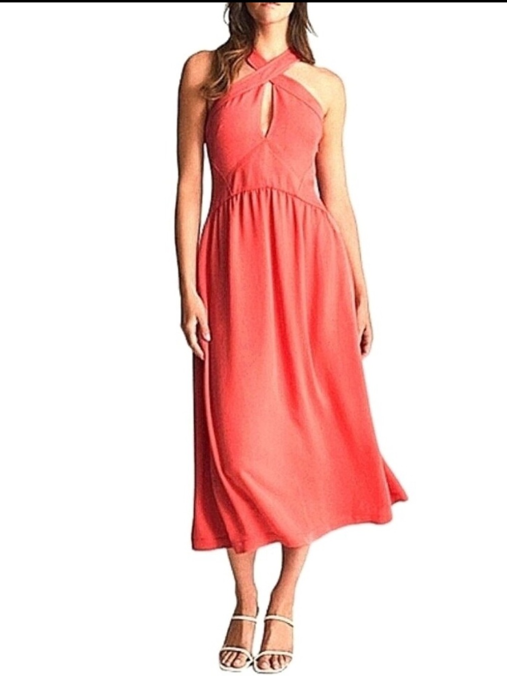 Reiss Orla Halterneck Midi Dress Coral Occasion Dress Size 6